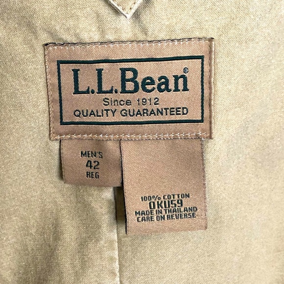 LL Bean Khaki Cotton Sport Coat 42R Tan Cotton Two Button Blazer - Picture 4 of 15